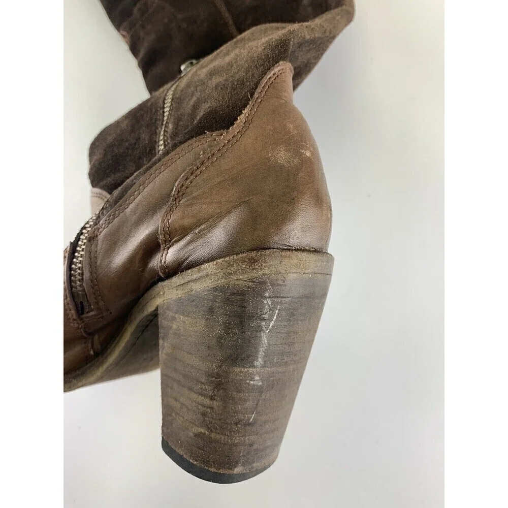 BOGO Miz Mooz Brown Suede Over Knee Heel Boot Mid Zip Pull On Leather 38 7.5-8